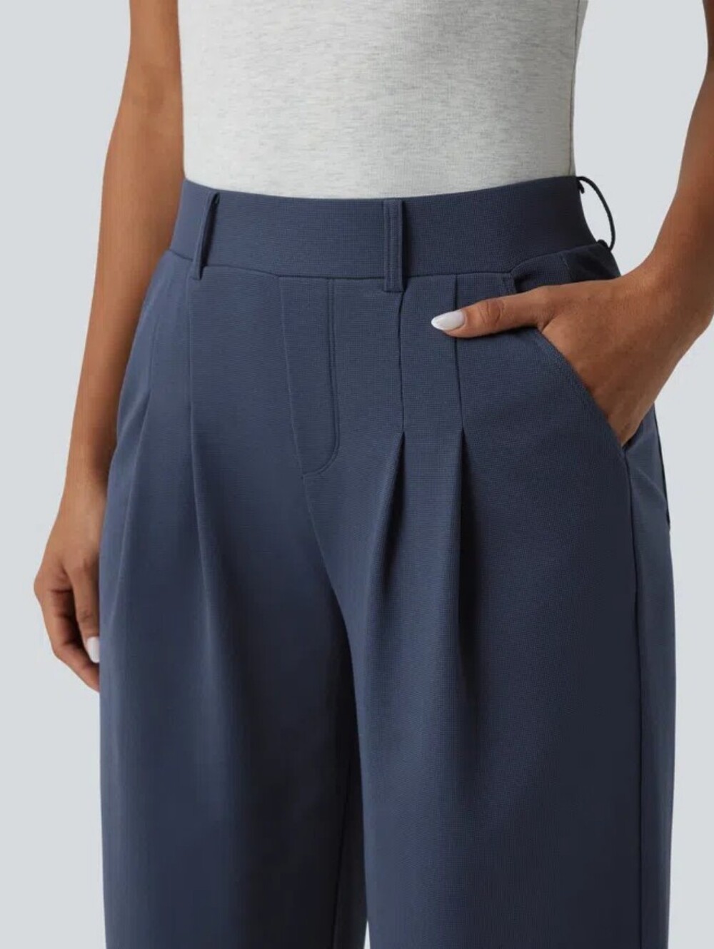 Halara Mid Rise Wide Leg Waffle Pants Harbor Ink Medium Pocket Lounge Casual - Picture 5 of 16